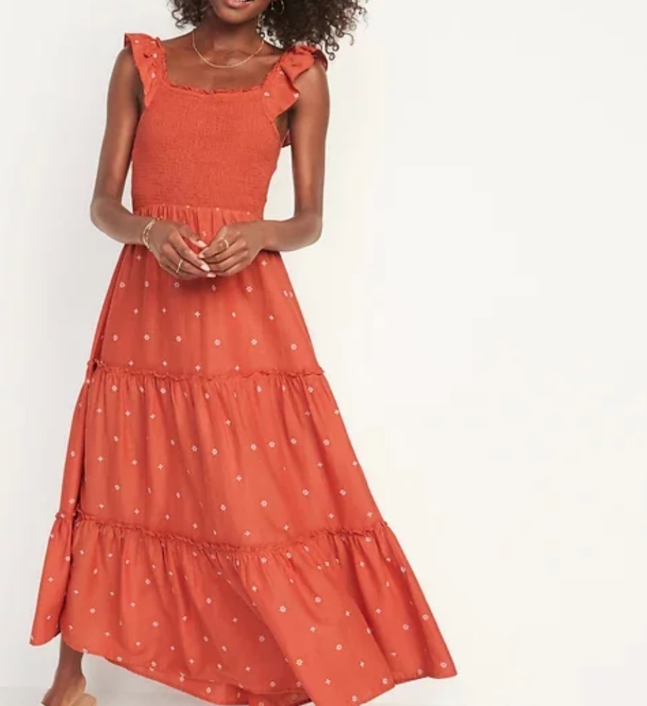 Fit & Flare Smocked Embroidered Mi Dress
